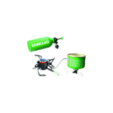 Optimus Polaris Optifuel + 0,4L Brennstoff-Flasche, Benzinkocher(schwarz/grün, läuft mit Gas und Benzin)