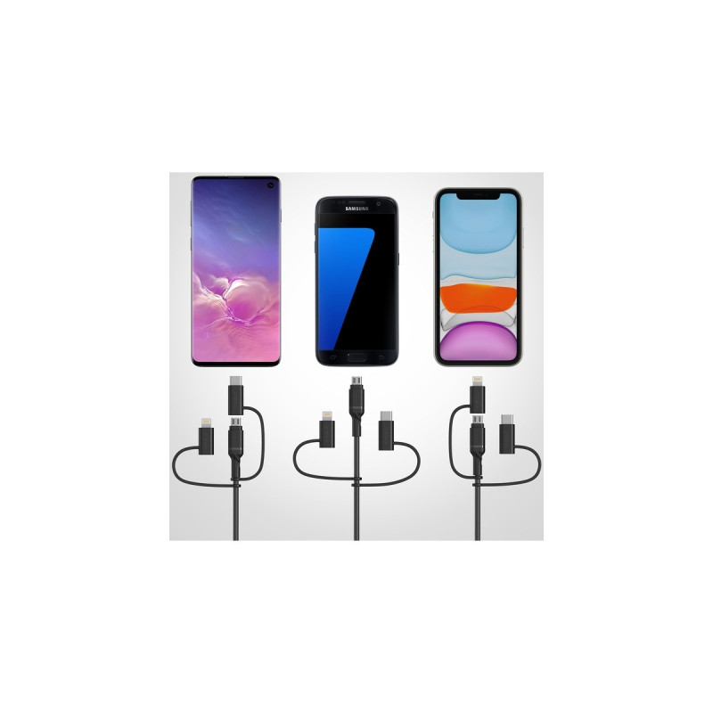 Micro-USB + USB-C + Lightning Stecker(schwarz, 1 Meter)