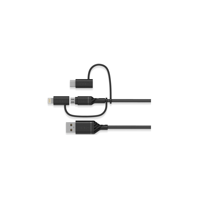 Micro-USB + USB-C + Lightning Stecker(schwarz, 1 Meter)
