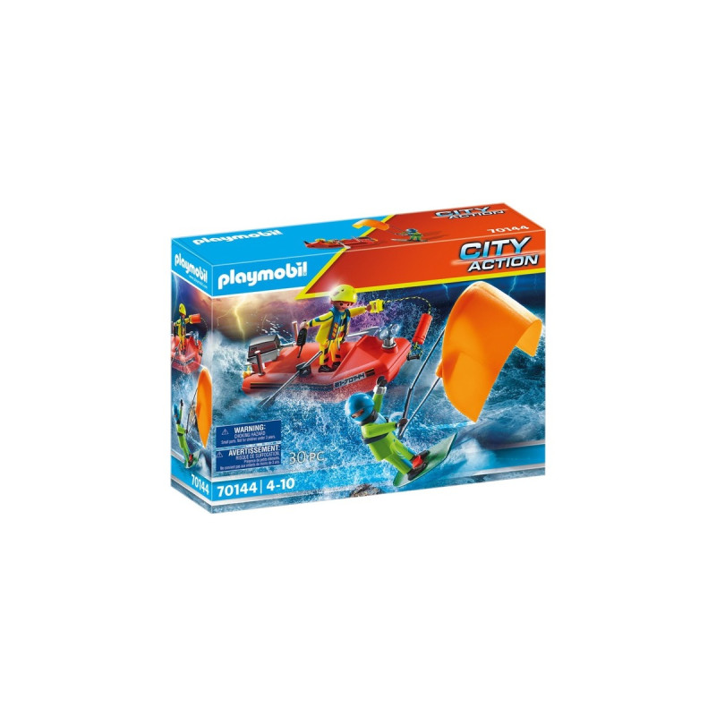 PLAYMOBIL 70144 City Action Seenot: Kitesurfer-Rettung mit Boot, Konstruktionsspielzeug