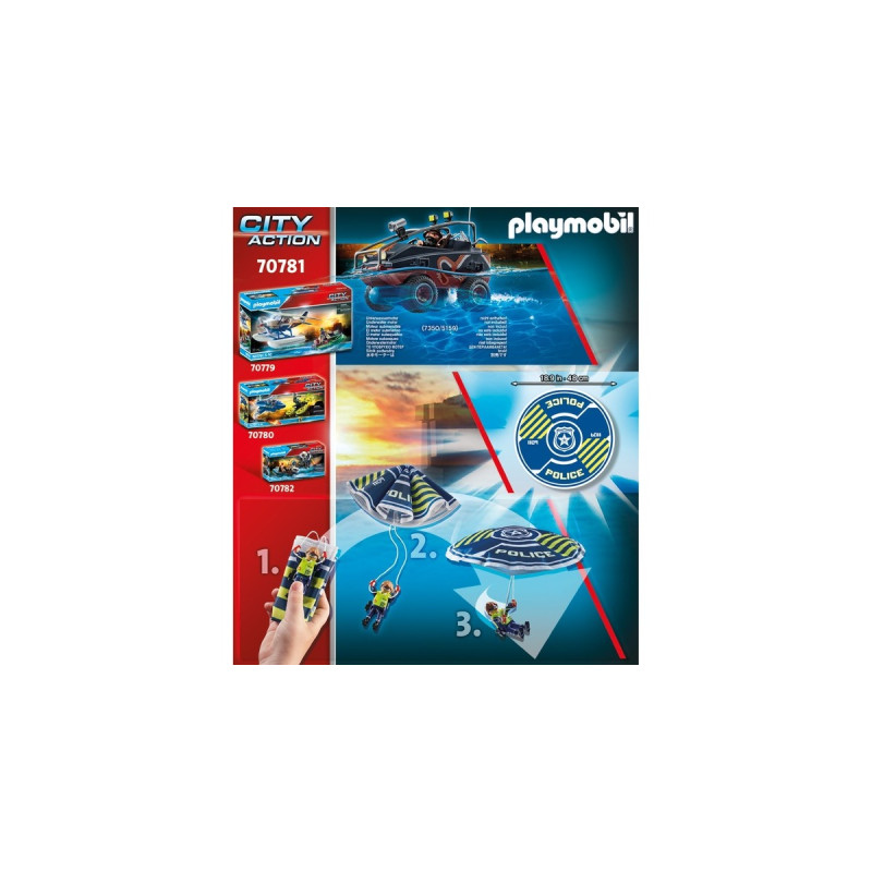 PLAYMOBIL 70781 City Action Polizei-Fallschirm: Verfolgung des Amphibien-Fahrzeugs, Konstruktionsspielzeug