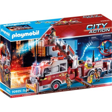 PLAYMOBIL 70935 City Action Feuerwehr-Fahrzeug: US Tower Ladder, Konstruktionsspielzeug(mehrfarbig, Mit Licht, Sound und funktionierender Wasserkanone)