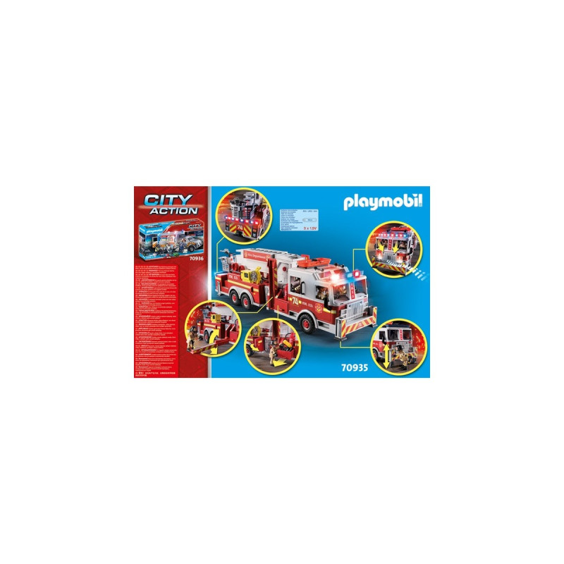 PLAYMOBIL 70935 City Action Feuerwehr-Fahrzeug: US Tower Ladder, Konstruktionsspielzeug(mehrfarbig, Mit Licht, Sound und funktionierender Wasserkanone)