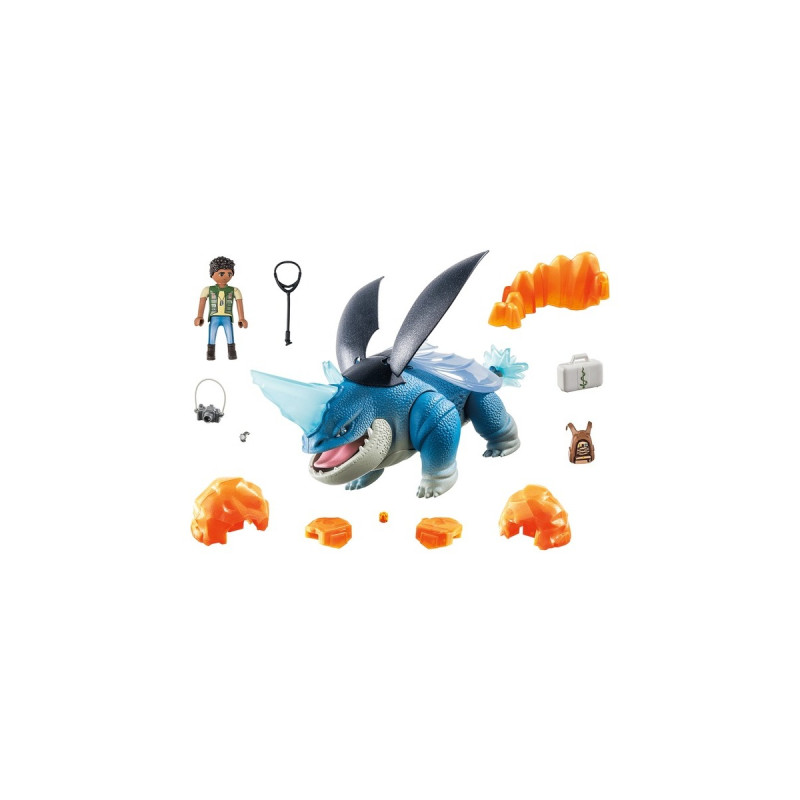 PLAYMOBIL 71082 Dragons: The Nine Realms - Plowhorn & D'Angelo, Konstruktionsspielzeug(Mit Kristallfels zum Sprengen)
