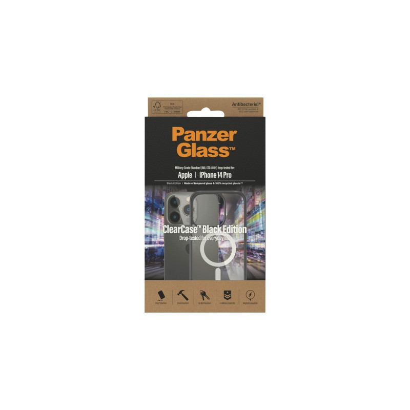 PanzerGlass ClearCase, Handyhülle(transparent/schwarz, iPhone 14 Pro, MagSafe)