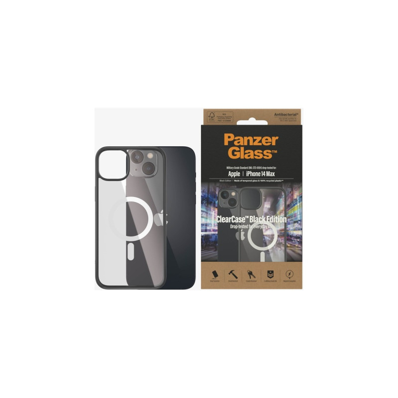 PanzerGlass ClearCase, Handyhülle(transparent/schwarz, iPhone 14 Plus, MagSafe)