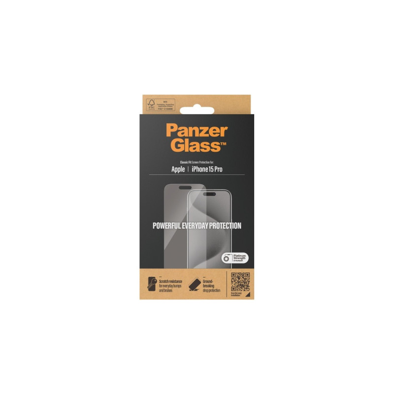 PanzerGlass Displayschutz Classic Fit, Schutzfolie(transparent, iPhone 15 Pro)