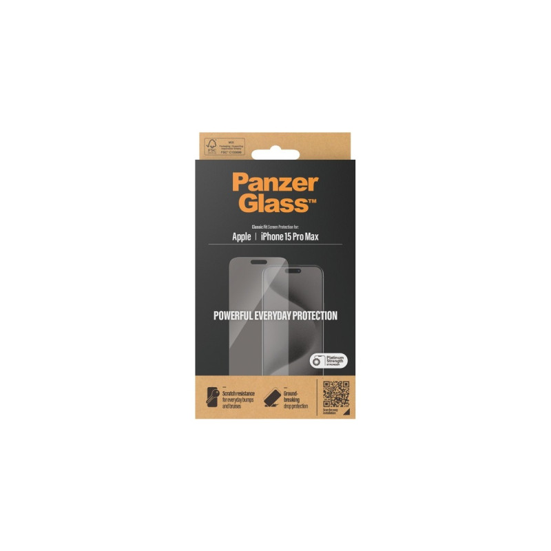 PanzerGlass Displayschutz Classic Fit, Schutzfolie(transparent, iPhone 15 Pro Max)