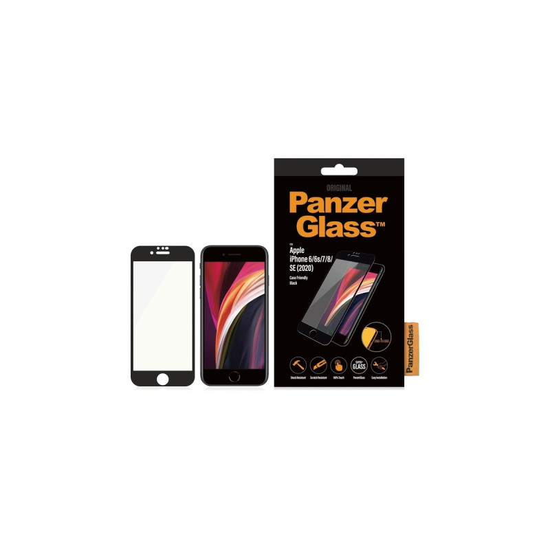 PanzerGlass Displayschutz, Schutzfolie(schwarz, iPhone SE (3./2.Generation), iPhone 8/7, iPhone 6S/6)