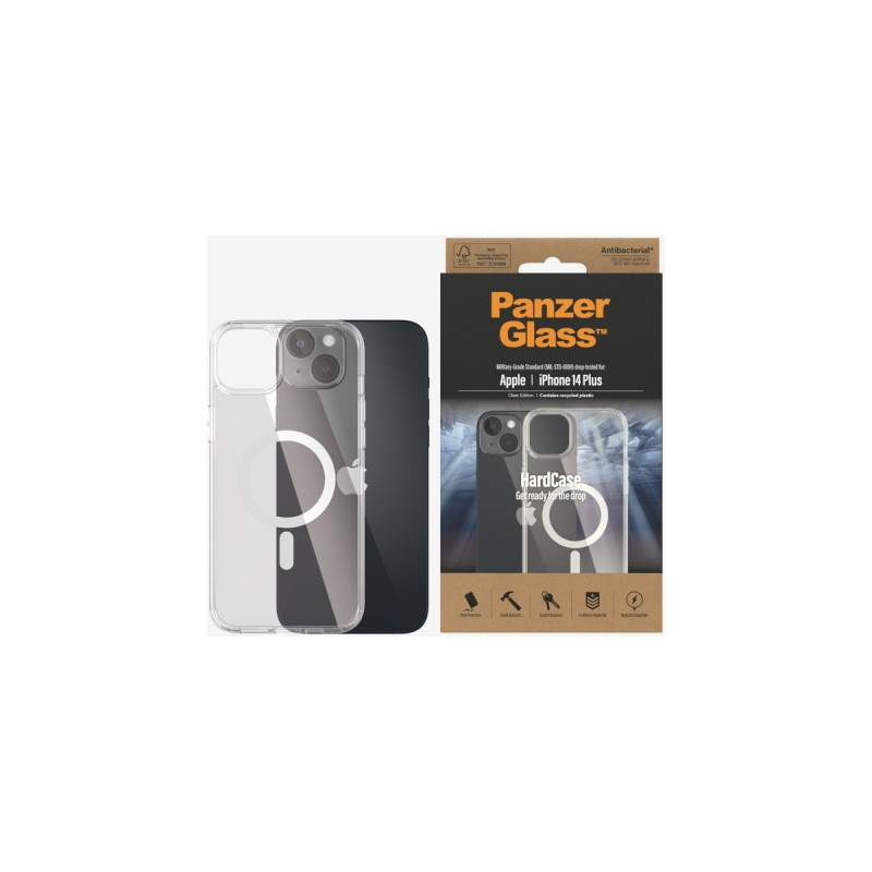 PanzerGlass HardCase, Handyhülle(transparent, iPhone 14 Plus, MagSafe)