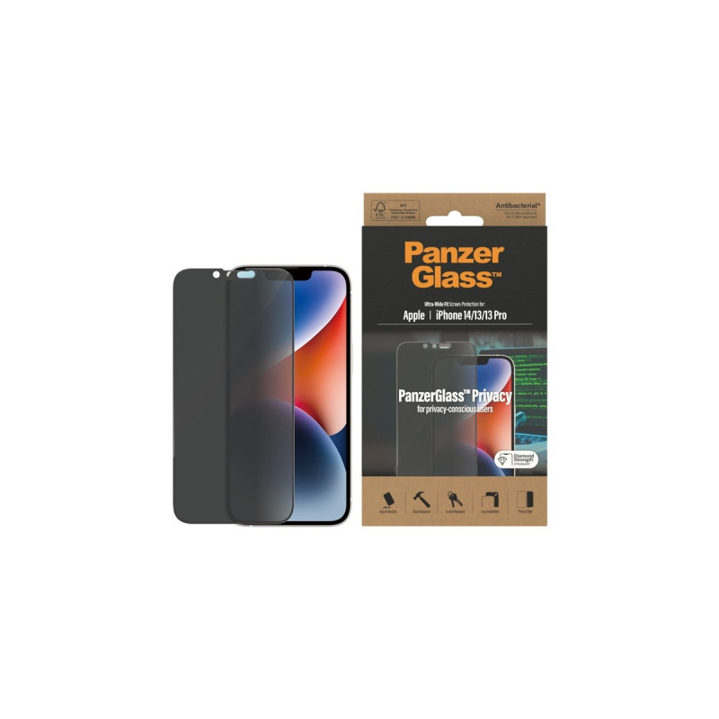 PanzerGlass Ultra Wide Fit Privacy Bildschirmschutz, Schutzfolie(transparent, iPhone 14, 13, 13 Pro)