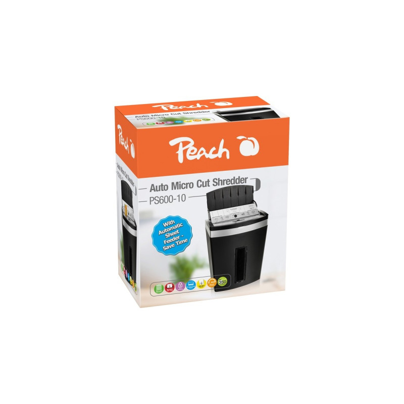 Peach Auto Micro Cut Schredder PS600-10, Aktenvernichter(schwarz/silber)