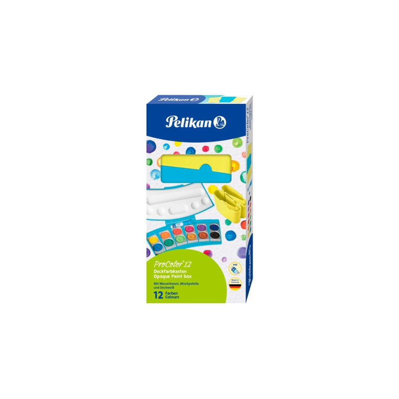 Pelikan Farbkasten ProColor 12(türkis/neon-gelb, 12 Farben und Deckweiß)