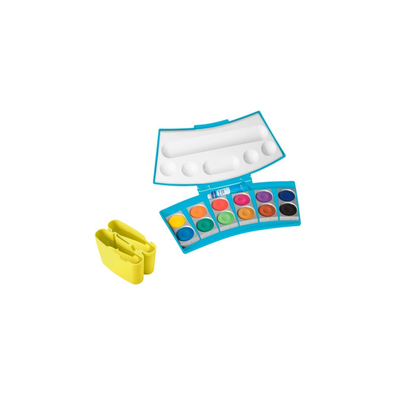 Pelikan Farbkasten ProColor 12(türkis/neon-gelb, 12 Farben und Deckweiß)