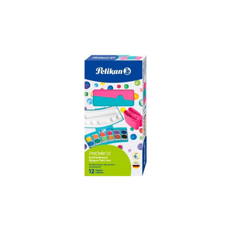 Pelikan Farbkasten ProColor 12(türkis/pink, 12 Farben und Deckweiß)