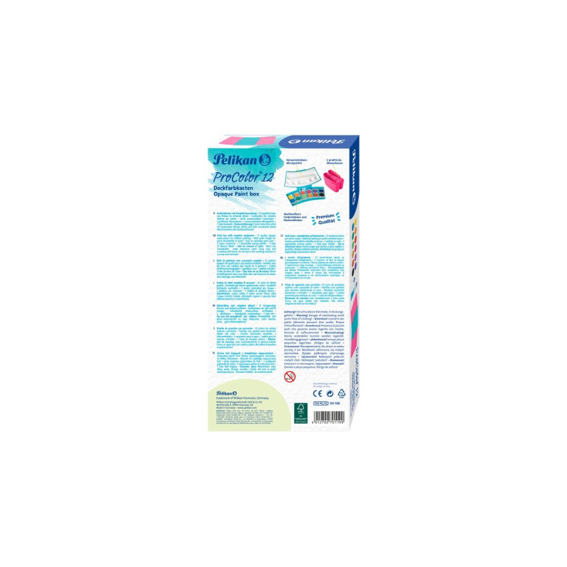 Pelikan Farbkasten ProColor 12(türkis/pink, 12 Farben und Deckweiß)