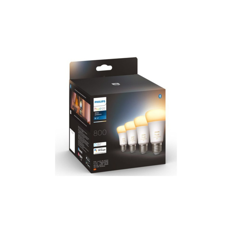 Philips Hue E27 Viererpack 4x570lm 60W, LED-Lampe(Viererpack, ersetzt 60 Watt)