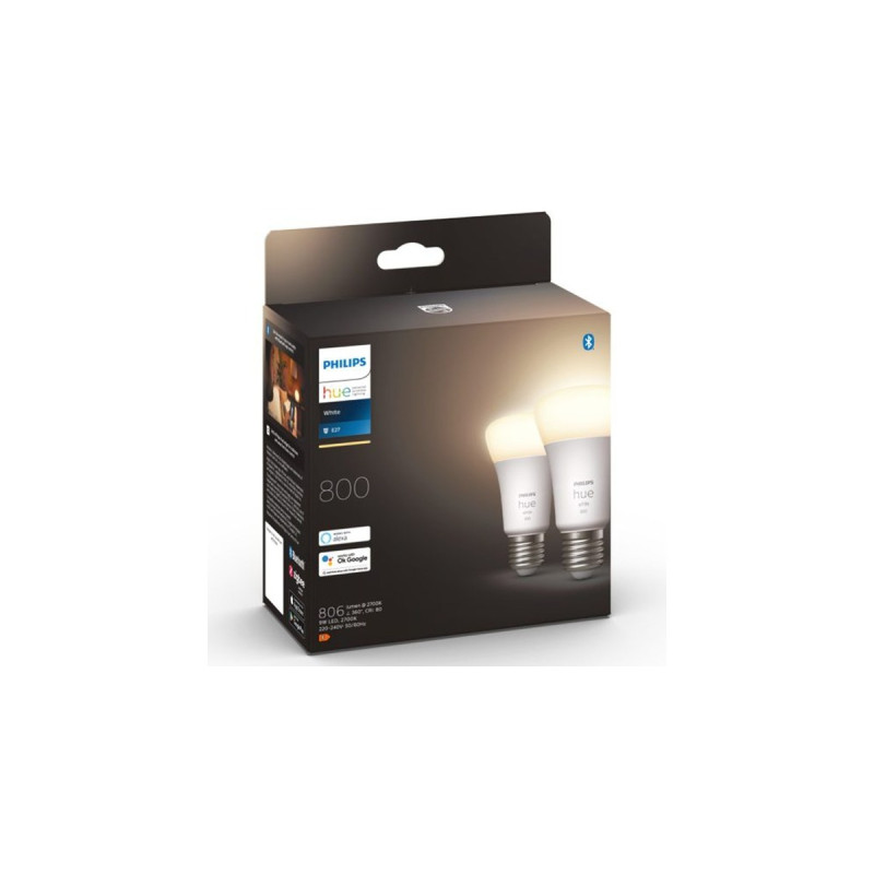 Philips Hue White E27, LED-Lampe(Doppelpack, ersetzt 60 Watt)