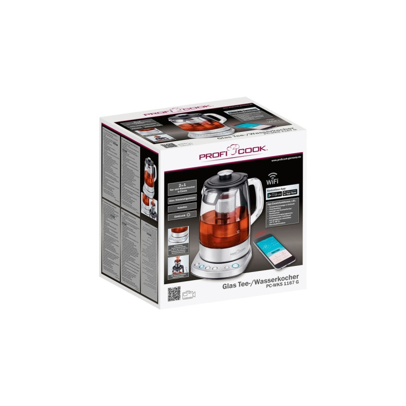 ProfiCook 2 in 1 – Tee- und Wasserkocher PC-WKS 1167 G WIFI(edelstahl/schwarz, 1,5 Liter)
