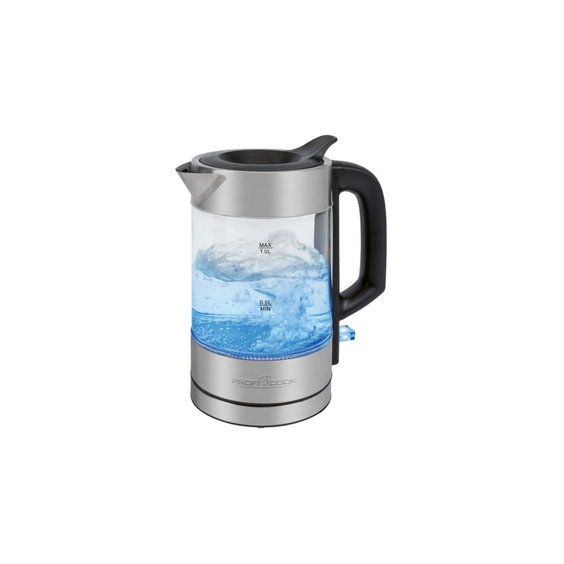 ProfiCook Glas-Wasserkocher PC-WKS 1229 G(edelstahl/schwarz, 1 Liter)