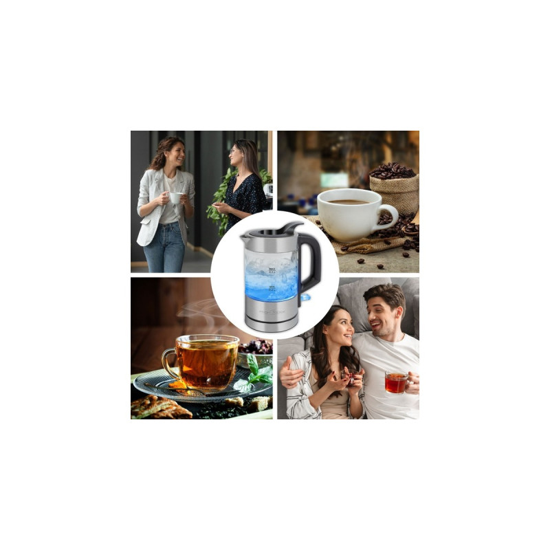 ProfiCook Glas-Wasserkochher PC-WKS 1228 G, Wasserkocher(edelstahl/schwarz, 0,5 Liter)