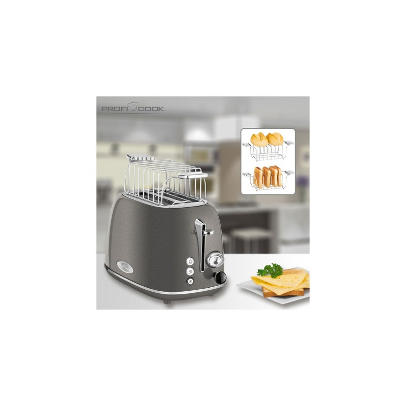 ProfiCook Toaster Vintage PC-TA 1193(anthrazit/chrom, 815 Watt, für 2 Scheiben Toast)