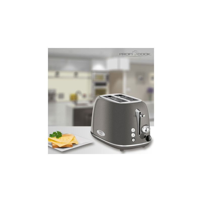 ProfiCook Toaster Vintage PC-TA 1193(anthrazit/chrom, 815 Watt, für 2 Scheiben Toast)