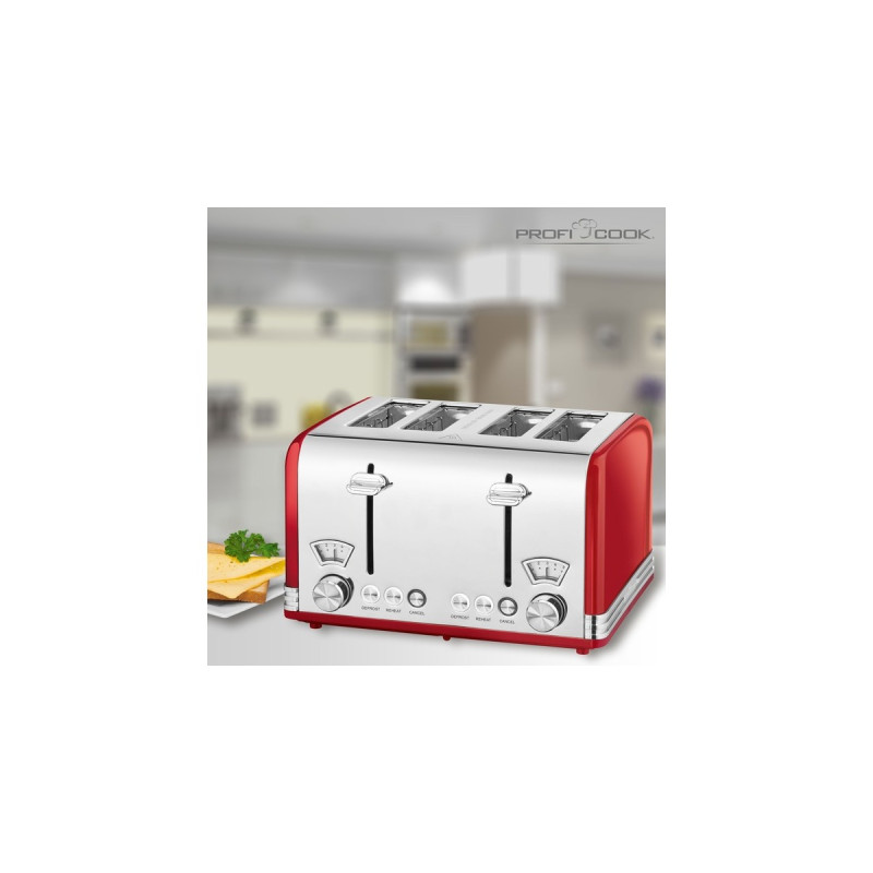 ProfiCook Toaster Vintage PC-TA 1194(rot/chrom, 1.630 Watt, für 4 Scheiben Toast)