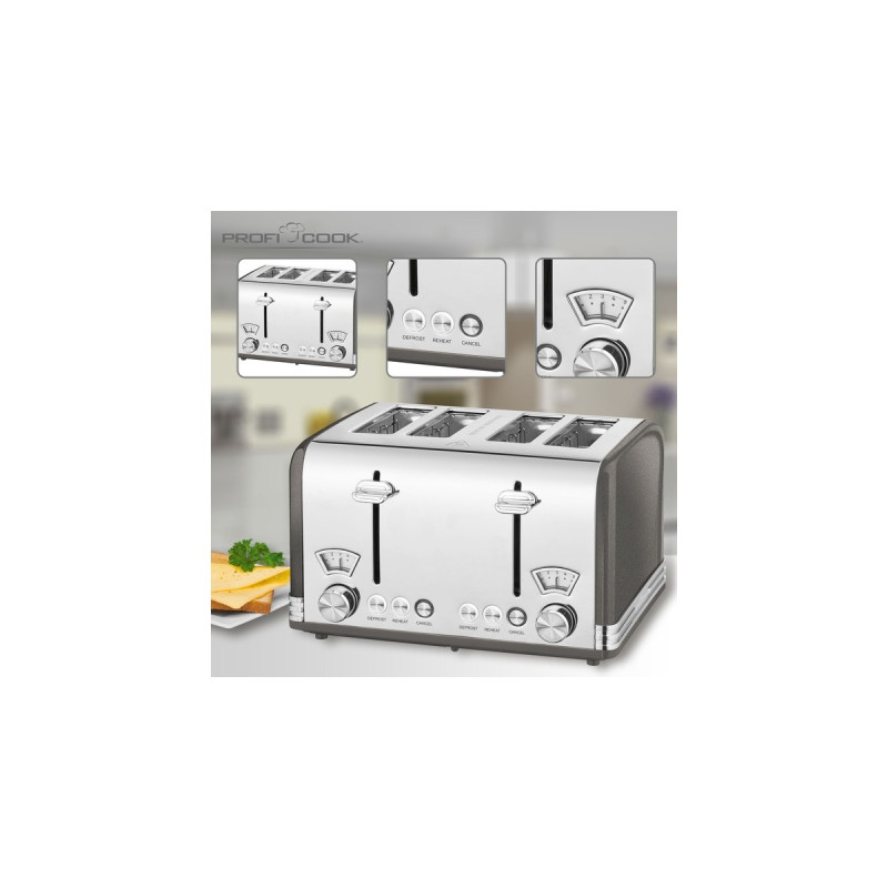 ProfiCook Toaster Vintage PC-TA 1194(anthrazit/chrom, 1.630 Watt, für 4 Scheiben Toast)