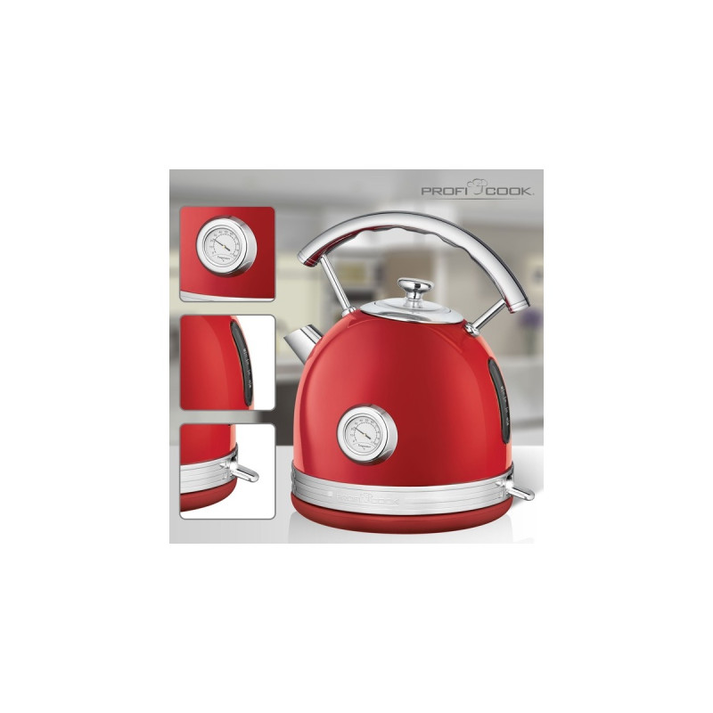 ProfiCook Vintage PC-WKS 1192, Wasserkocher(rot/chrom, 1,7 Liter)
