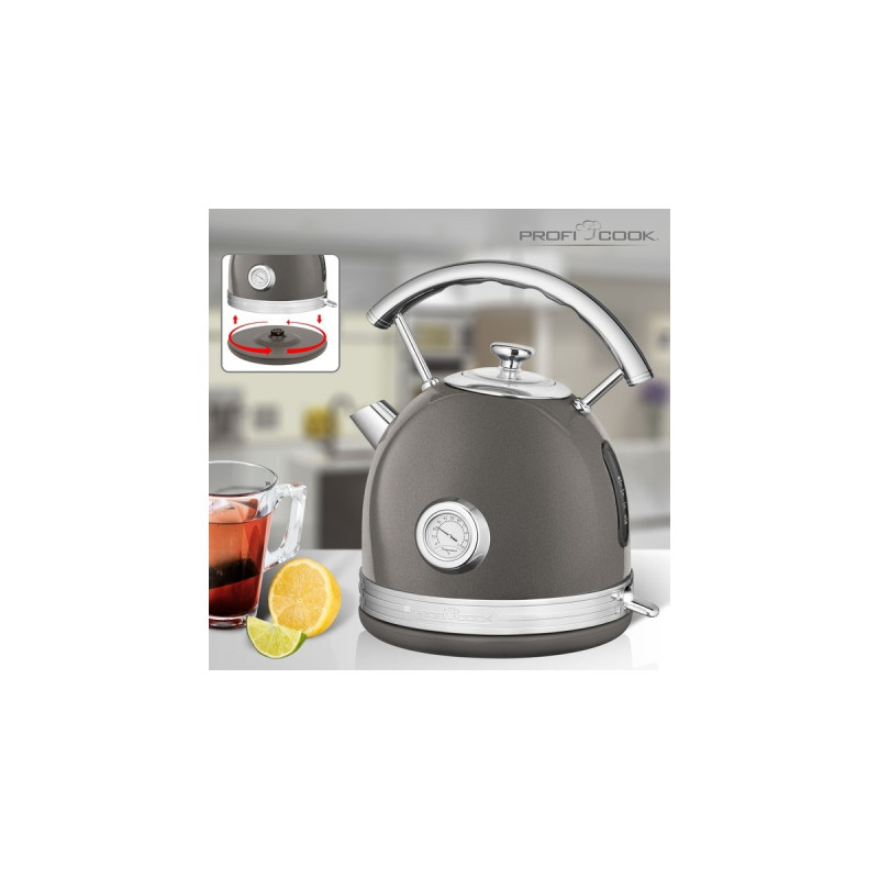 ProfiCook Vintage PC-WKS 1192, Wasserkocher(grau/chrom, 1,7 Liter)