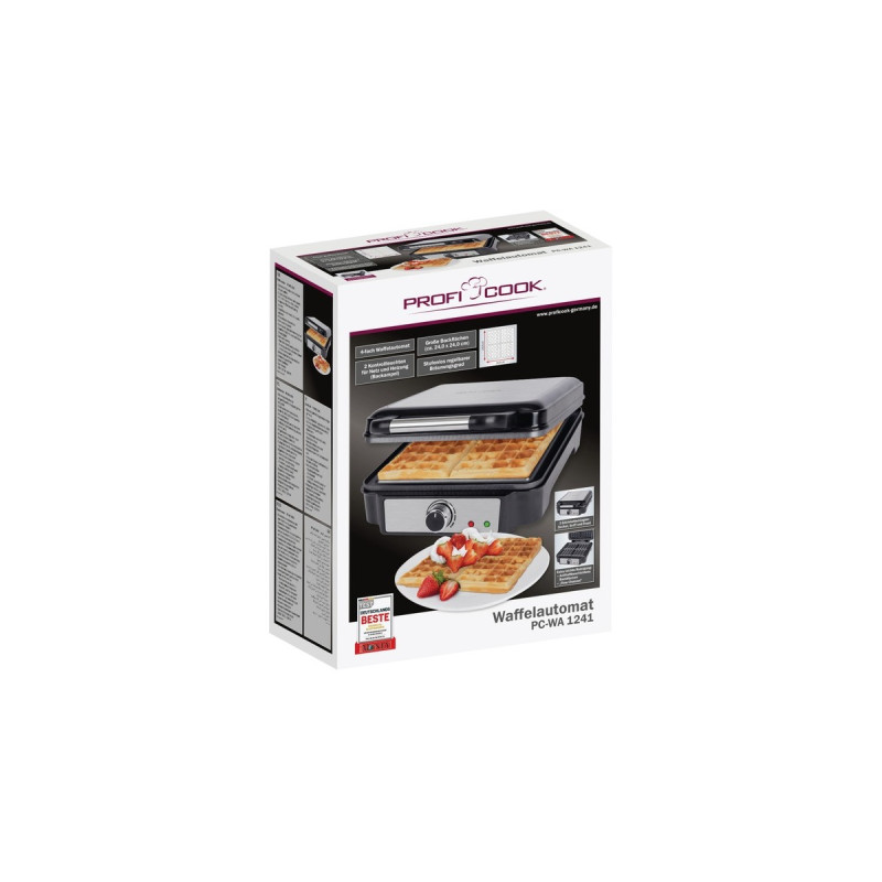 ProfiCook Waffelautomat PC-WA 1241, Waffeleisen(schwarz/edelstahl, 1.200 Watt)
