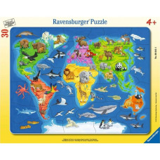 Ravensburger Kinderpuzzle Weltkarte mit Tieren(30 Teile, Rahmenpuzzle)