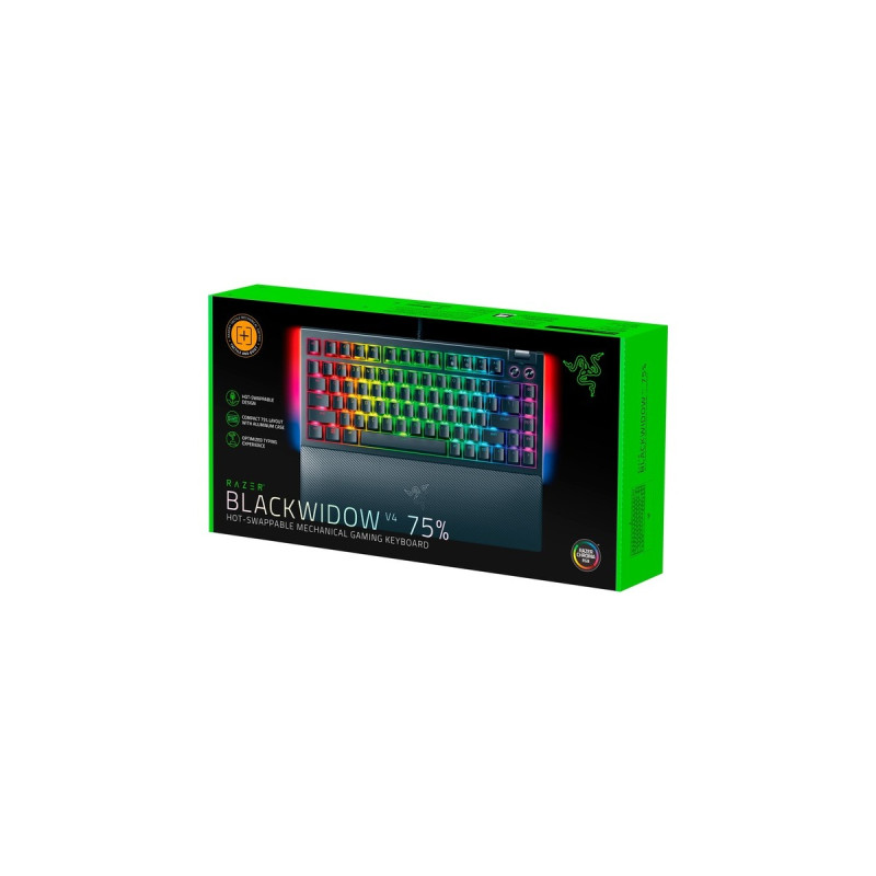 Razer BlackWidow V4 75%, Gaming-Tastatur(schwarz, US-International-Layout, Razer Orange)