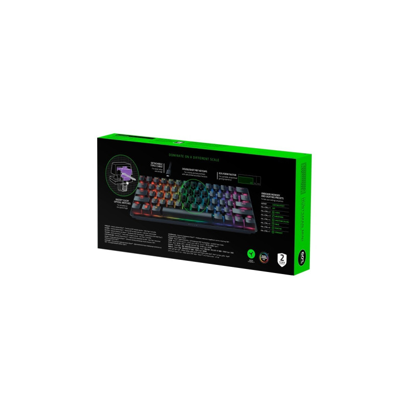 Razer Huntsman Mini, Gaming-Tastatur(schwarz, DE-Layout, Razer Clicky Optical (Purple))