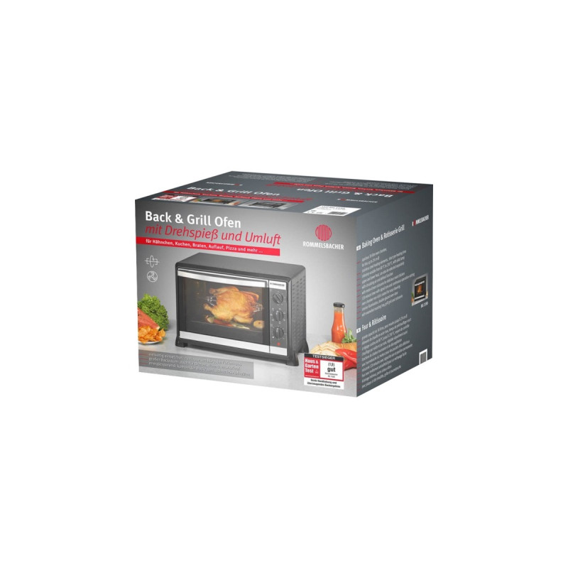 Rommelsbacher Back & Grill Ofen mit Umluft BG 1550, Mini-Backofen(schwarz, Retail)