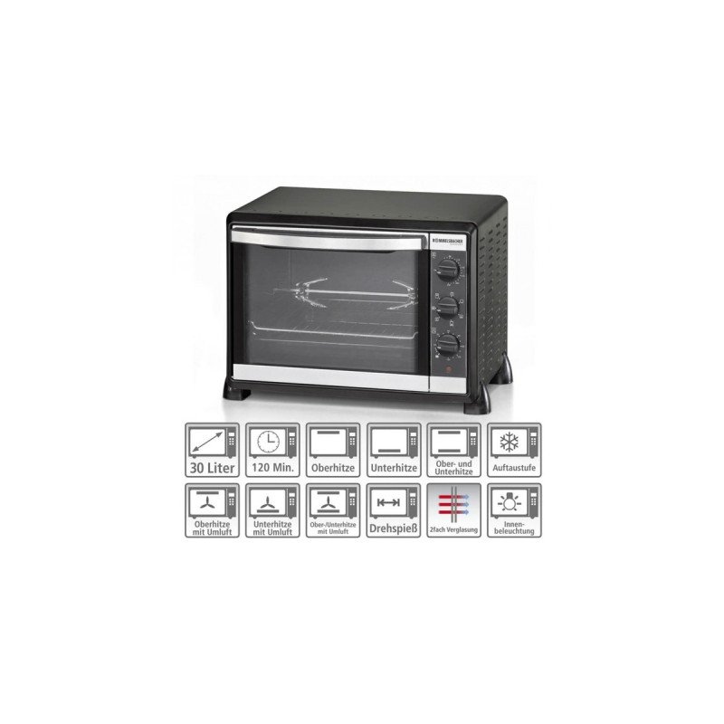 Rommelsbacher Back & Grill Ofen mit Umluft BG 1550, Mini-Backofen(schwarz, Retail)
