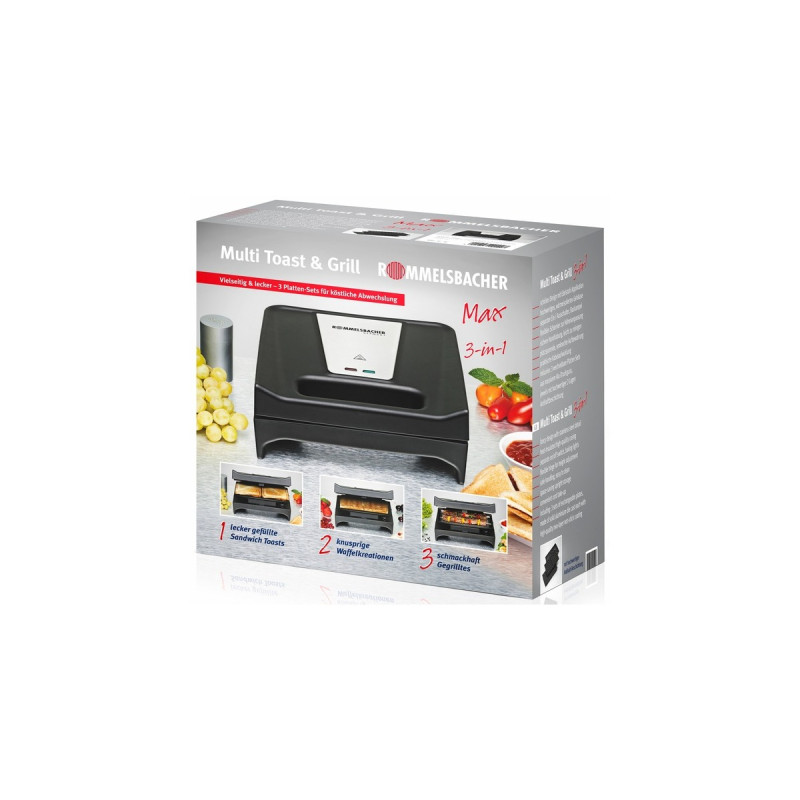 Rommelsbacher Multi Toast & Grill SWG 700 3-in-1 Max, Kontaktgrill(schwarz/edelstahl, 700 Watt, mit 3 Platten-Sets, Outlet)