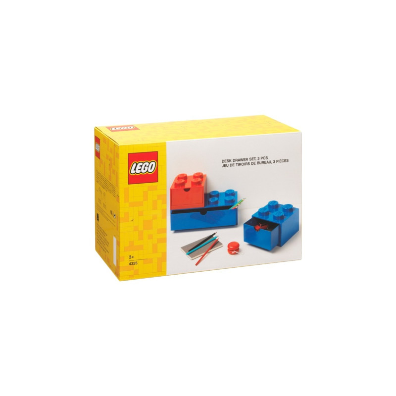 Room Copenhagen LEGO Schreibtischschubladen 3er Set , Aufbewahrungsbox(rot/blau)