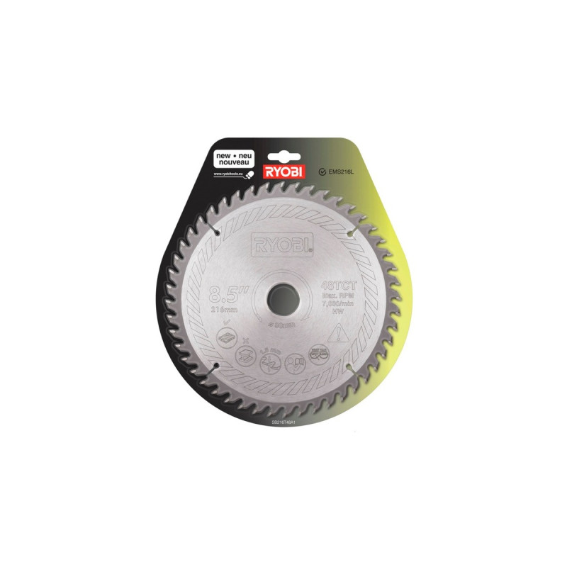 Ryobi HM-Kreissägeblatt SB216T48A1, Ø 216mm, 48Z(Bohrung 30mm, für Kapp- & Gehrungssägen)