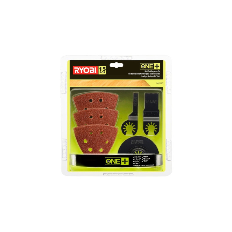 Ryobi Schleif- und Sägeblatt-Set RAK15MT, 15-teilig, für Multitool, Sägeblatt-Satz