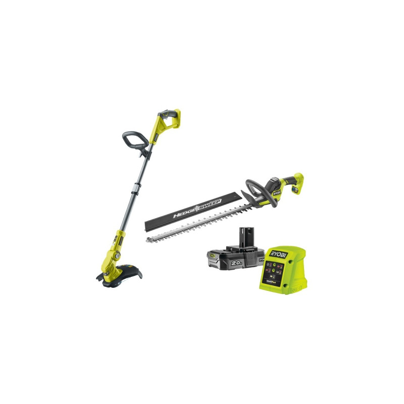 RyobiONE+ Akku Kombo-Kit RY18LT18HTA-120, Rasentrimmer + Heckenschere(grün/schwarz, Li-Ionen Akku 2,0Ah)