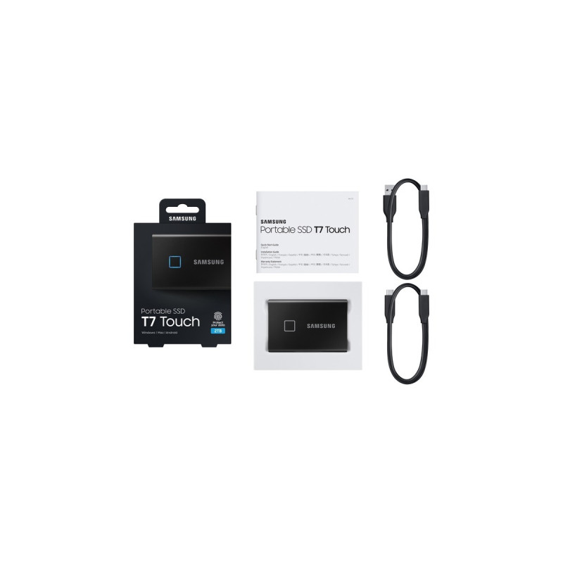 SAMSUNG Portable SSD T7 Touch 2TB, Externe SSD(schwarz, USB-C 3.2 Gen 2 (10 Gbit/s), extern)