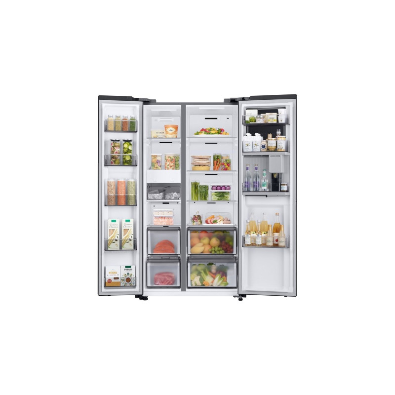 SAMSUNG RH6ACG892DB1EG, Side-by-Side(edelstahl (dunkel), Food Showcase Tür, AI Energy Mode, Smart Conversion, Festwasseranschluss)