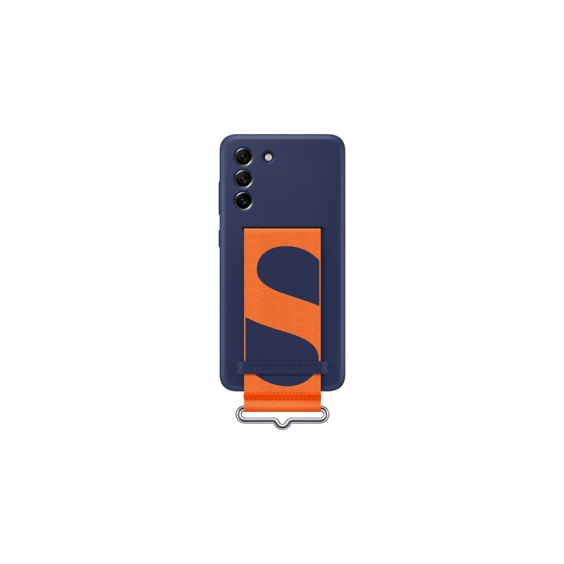 SAMSUNG Silicone cover with Strap, Handyhülle(dunkelblau/orange, Samsung Galaxy S21 FE 5G)