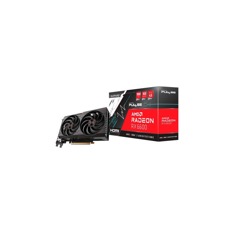 SAPPHIRE Radeon RX 6600 Pulse Gaming, Grafikkarte(RDNA 2, GDDR6, 3x DisplayPort, 1x HDMI 2.1)
