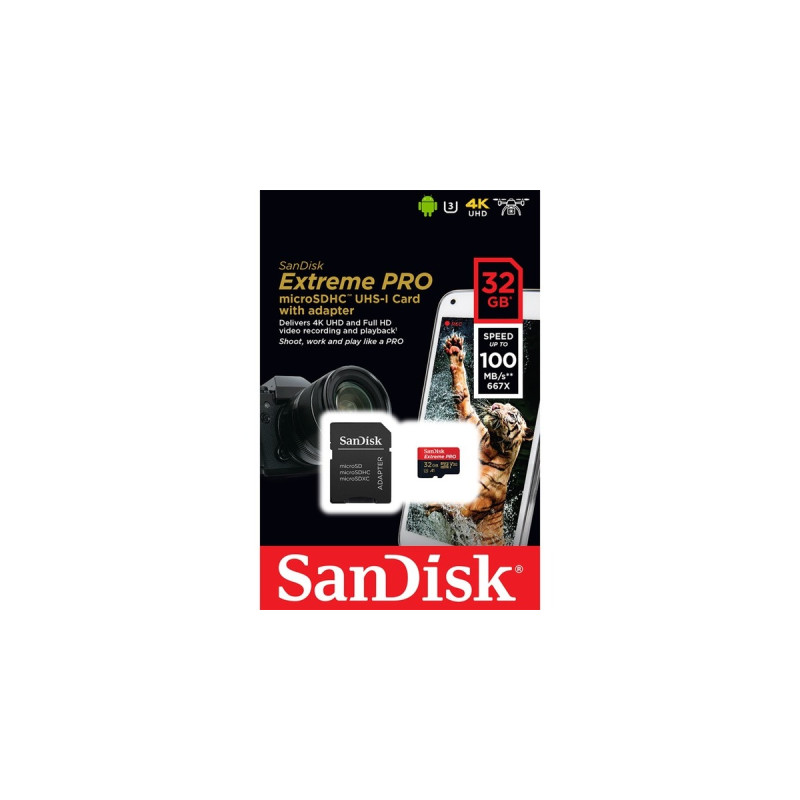 SanDisk Extreme PRO microSDHC 32 GB, Speicherkarte(UHS-I U3, Class 10, V30, A1)
