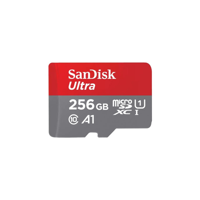 SanDisk Ultra 256 GB microSDXC, Speicherkarte(grau/rot, UHS-I U1, Class 10, A1)