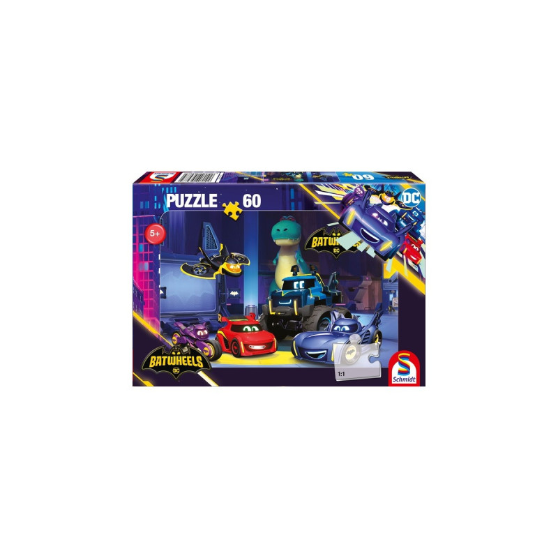 Schmidt Spiele DC Batwheels: Bam, Batwing, Bibi, Buff und Redbird in der Bathöhle, Puzzle(60 Teile)