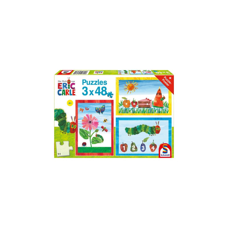 Schmidt Spiele Die kleine Raupe Nimmersatt: Die Welt der kleinen Raupe Nimmersatt, Puzzle(3x 48 Teile)